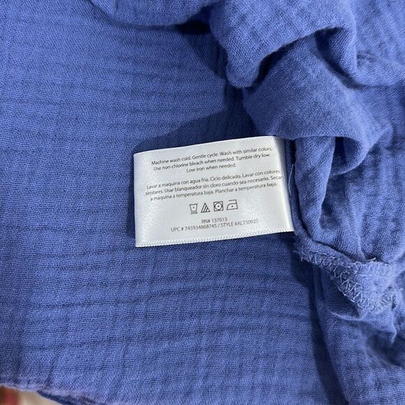 Three Dots Short Sleeve V-Neck Double Layer Cotton Gauze Shirt Size M - Picture 7 of 9